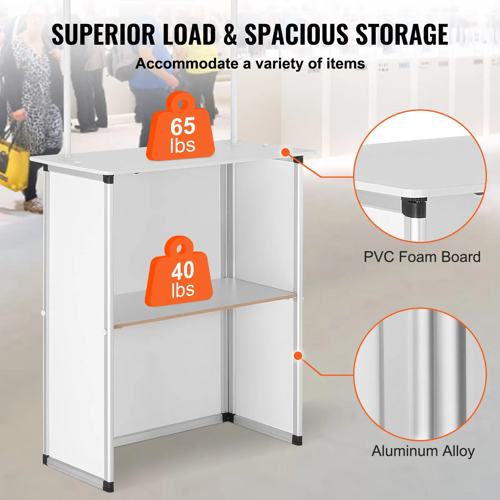 

Promotion Counter Table, Portable Tradeshow Podium Table, 30.91' X 14.96' X 71.46', Display Exhibition Counter Stand Booth Fair