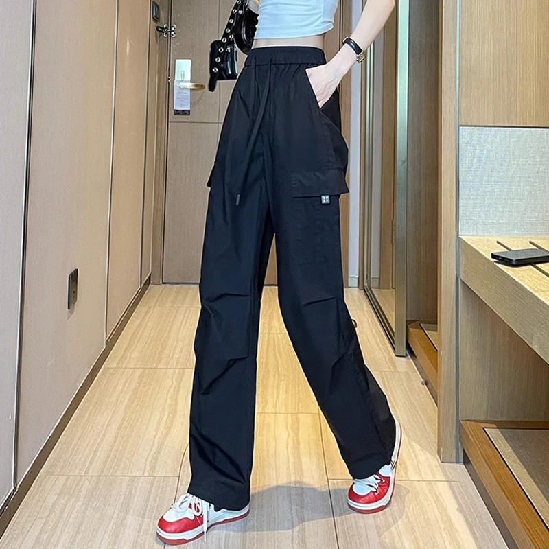Mode Frauen Jogger Hosen Casual Weibliche Chic Gerade Cargo Hosen Elastische Hohe Taille Streetwear Dünne Hosen Sommer Dünne – Detail 7