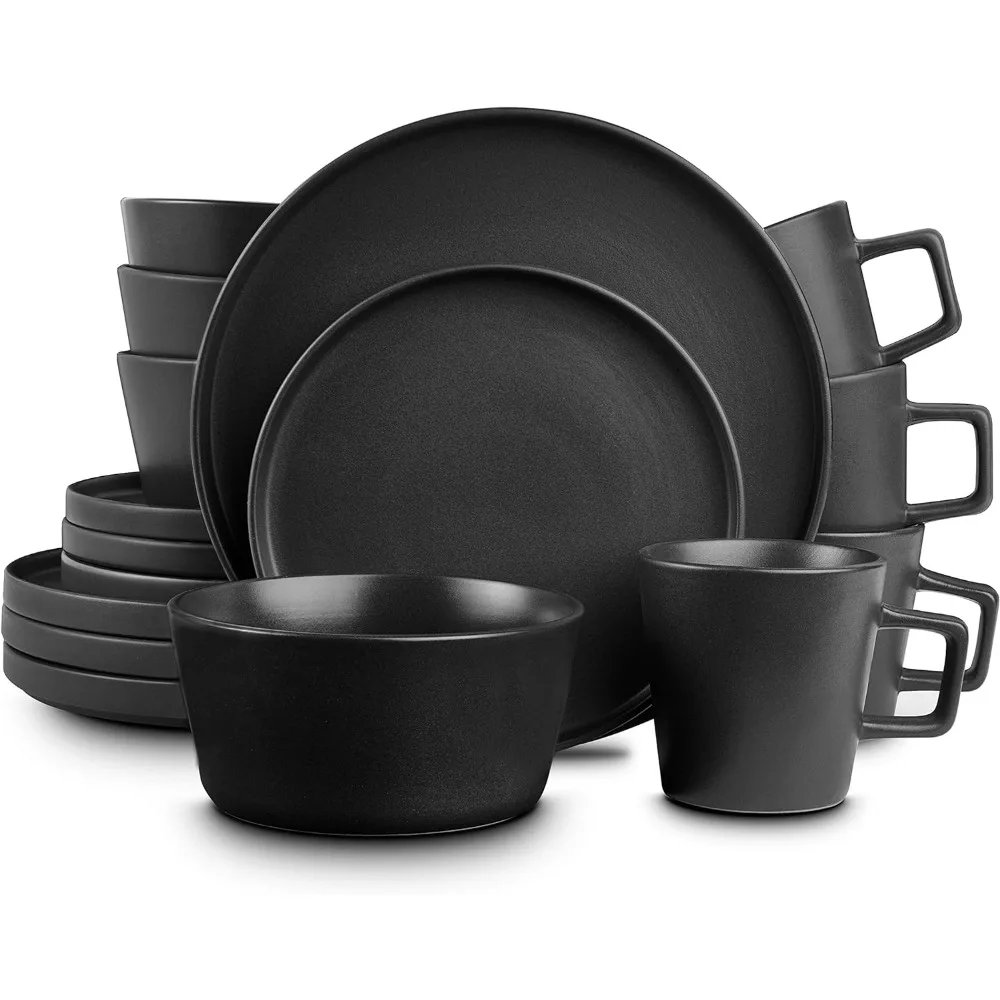 

Coupe Dinnerware Set, Service for 4, Matte Black， Dinner Plates