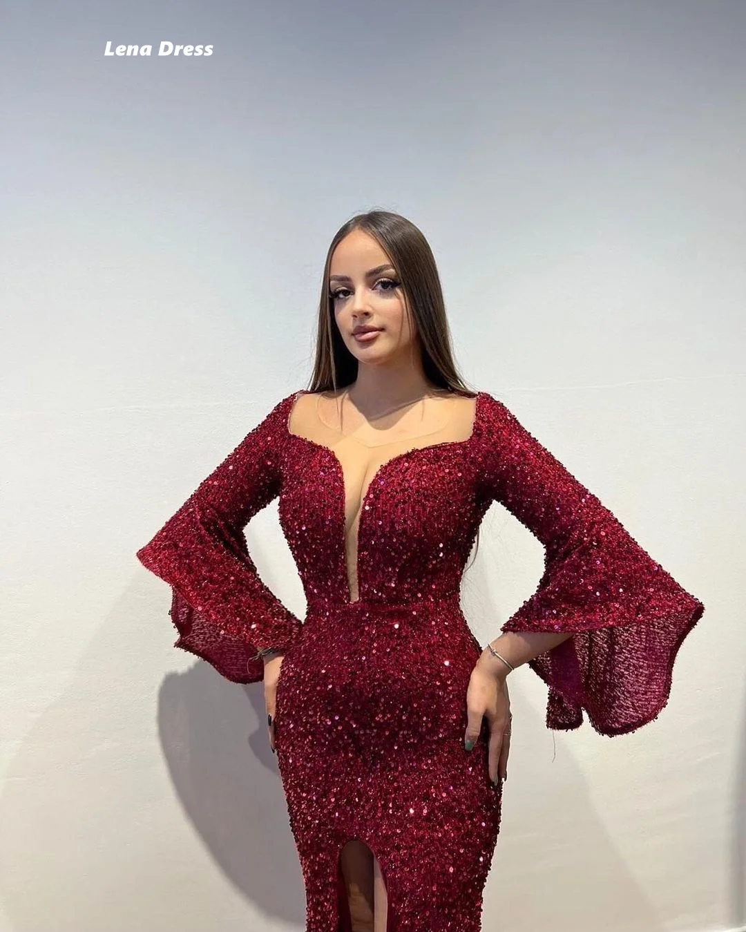 Lena Claret Prom Dress Women Elegant Party Shiny Fishtail Women's Evening Dress Woman Luxury Evening Dresses 2024 Side Slit Gala