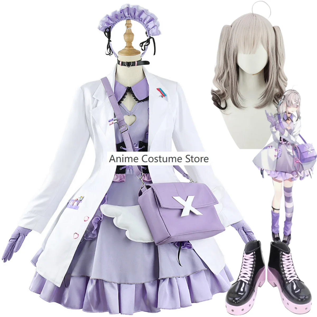 Anime VTuber NIJISANJI Sukoya Kana Cosplay Costume Wig Western Clothing Dress Wig Shoe Woman Sexy Kawaii Halloween Party Suit