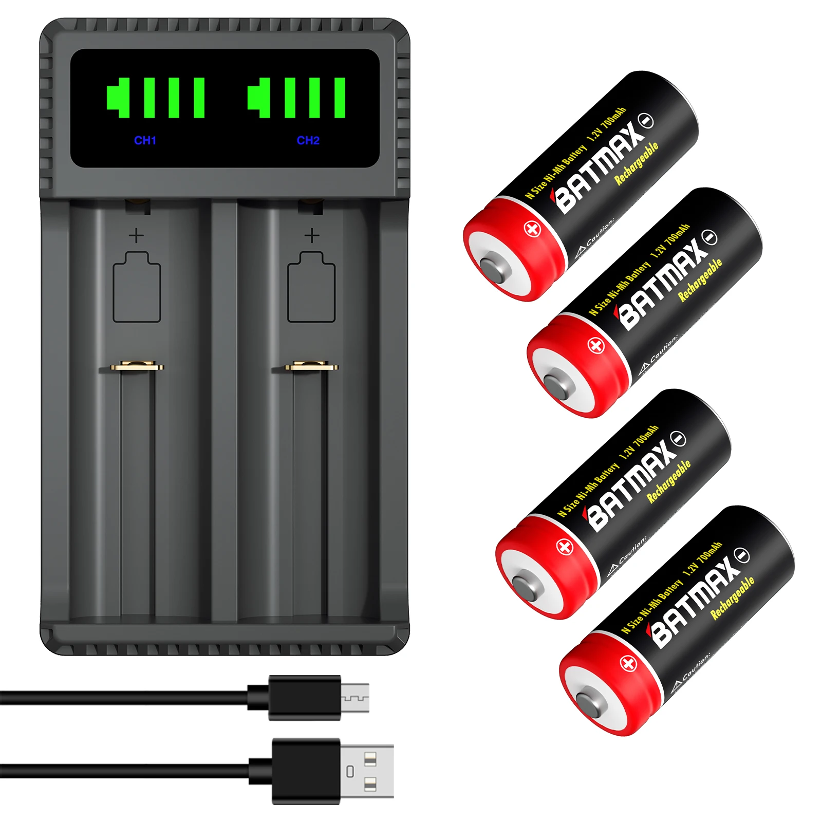 Batmax LR1 N Size Ni-Mh Rechargeable battery +LED USB Dual Charger for Calculator, MP3 Player,Remote Control,toys,clock,etc