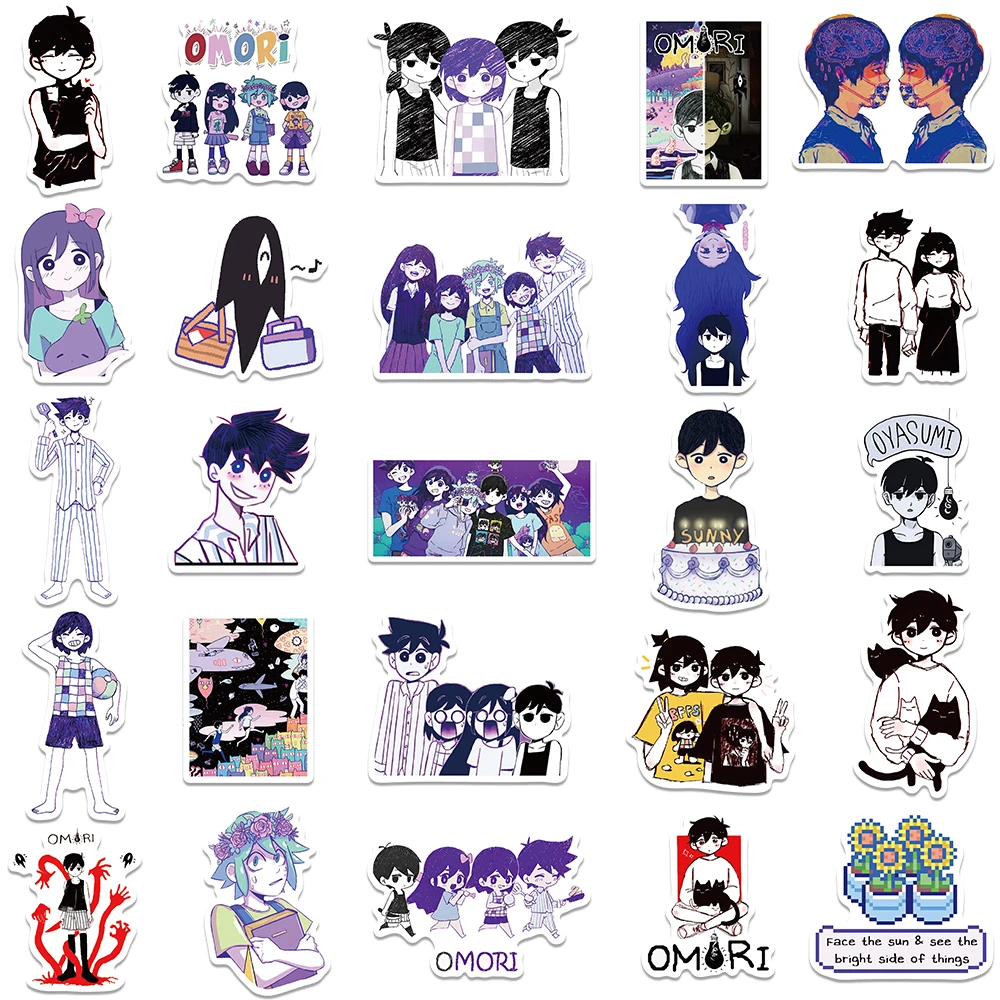 50pcs Cartoon Horror Game Omori Stickers Water Bottle Stickers Laptop Luggage Notebook Bicycle Car Waterproof Vinyl Decals