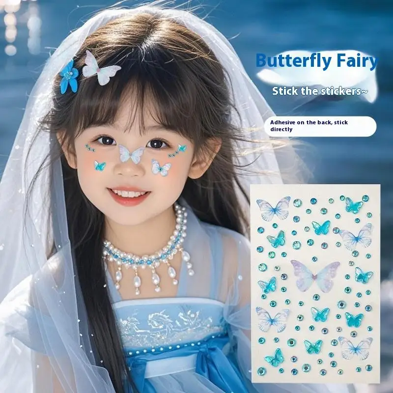 1 ورقة قزم فراشة حجر الراين ملصقات الوجه Kawaii ذاتية اللصق النسيج فراشة ديكور لمستلزمات ماكياج الحفل المرحلة #5