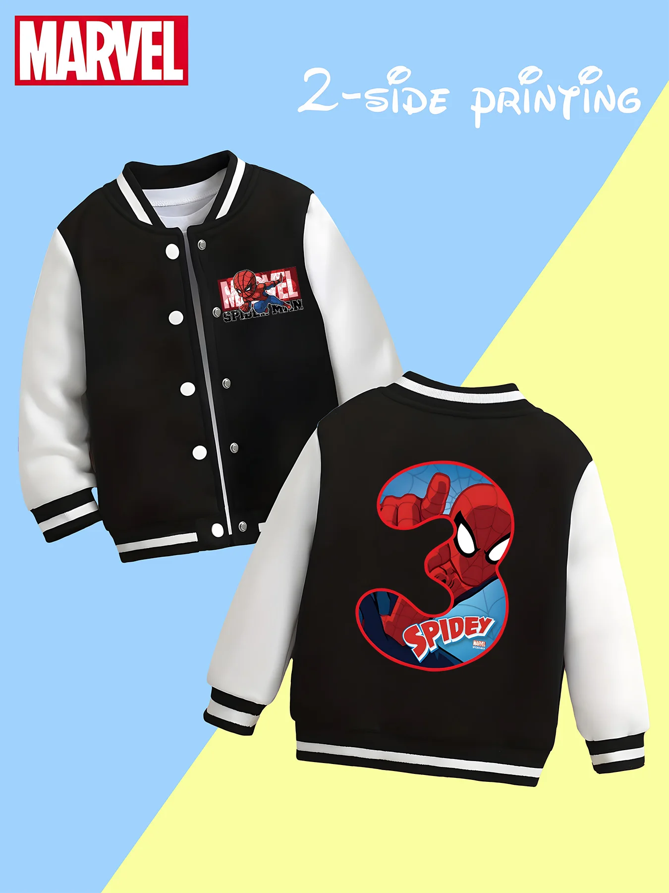 

MINISO Marvel Boys' Baseball Jacket - Reversible Spider-Man Graphic, Soft Fabric