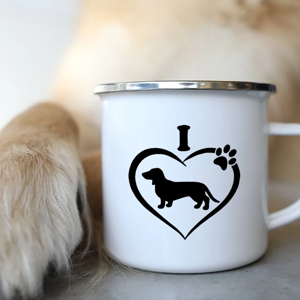 I Love Dachshunds Dog Enamel Coffee Mugs Camping Picnic Bonfire Party Beer Drink Juice Cola Cups Outdoor Travel Cocoa Water Mug