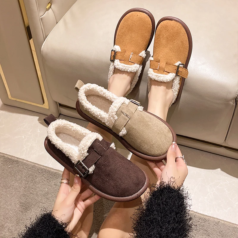 Buty kobieta mieszkania mokasyny futro jesień miękkie Slip-on okrągły nosek Casual damskie trampki sukienka jesień zima mokasyny Slip On New Leisur