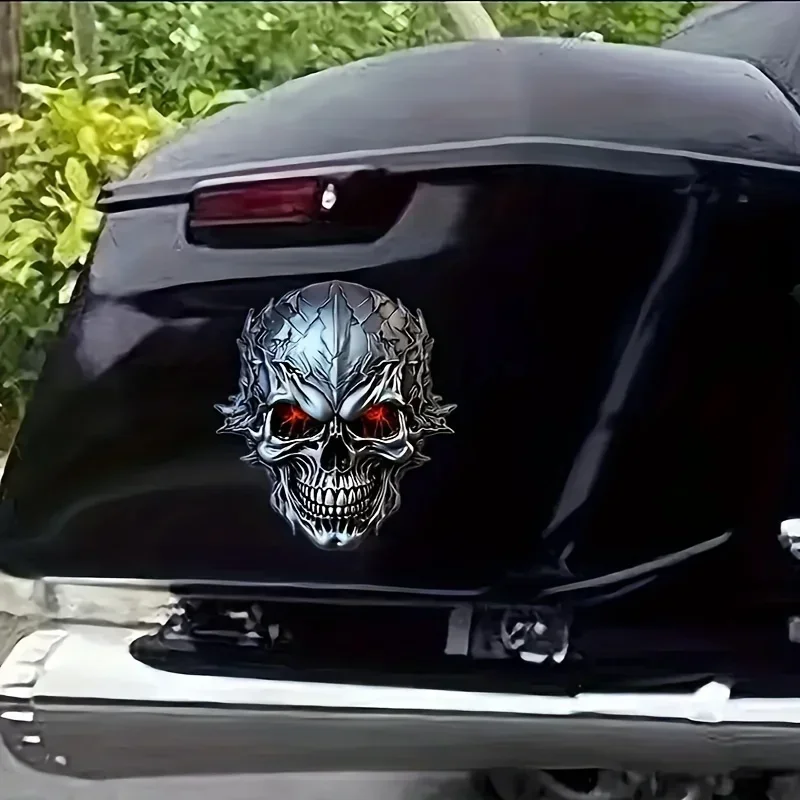Halloween 3D Metal Skull Decal withRed Glowing Eyes Durable PVC Sticker for Cars Motorcycles Bicycles Self-Adhesive Vinyl Decal image 2