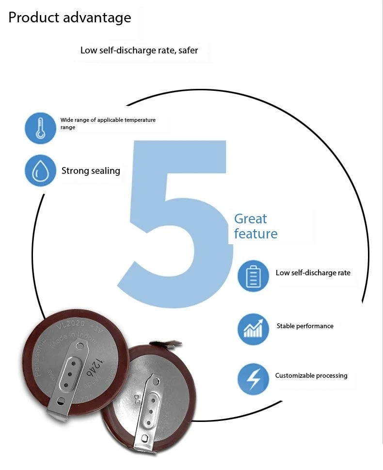 Original Panasonic VL2020 2020 Battery 1PCS Legs 90 degrees 105 degrees 180 degrees Rechargeable Button Battery for Car Key