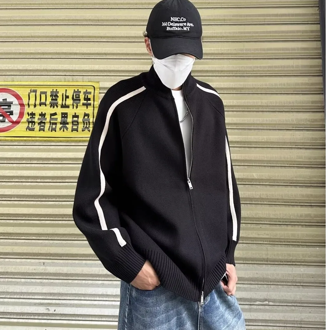 

Кардиган с воротником-стойкой, вязаная куртка на молнии, мужской весенне-осенний новый стиль, высококачественный свитер с ромбовидной сеткой, куртка