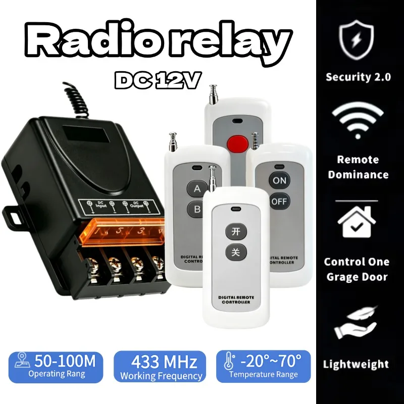 433Mhz Wireless Remote Control Switch DC 12V 24V 30A High Power Relay Receiver 1000 Meters Remote ON OFF for Electric Device