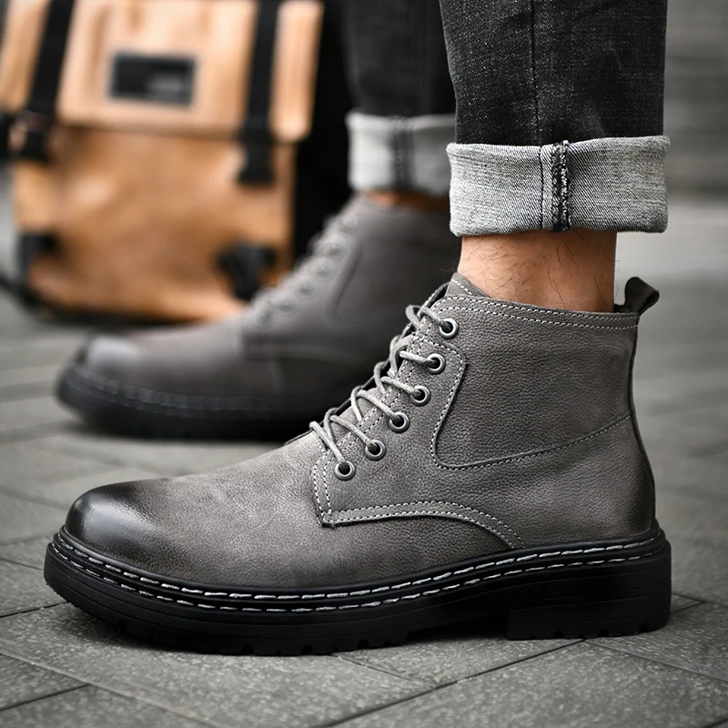 

Men High Top Boots PU Thick Sole Solid Color Classic Comfortable Large Size Men Boots 38-48