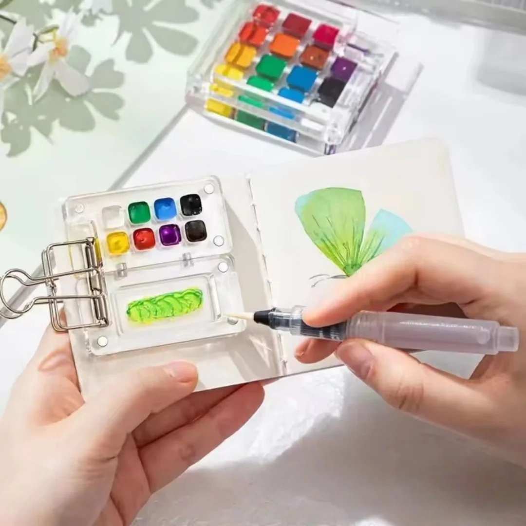 8/15 grids Mini Watercolor Palette Stable Watercolor Paint Set Art Journaling Supplie High Transparency Travel Sketching Palette