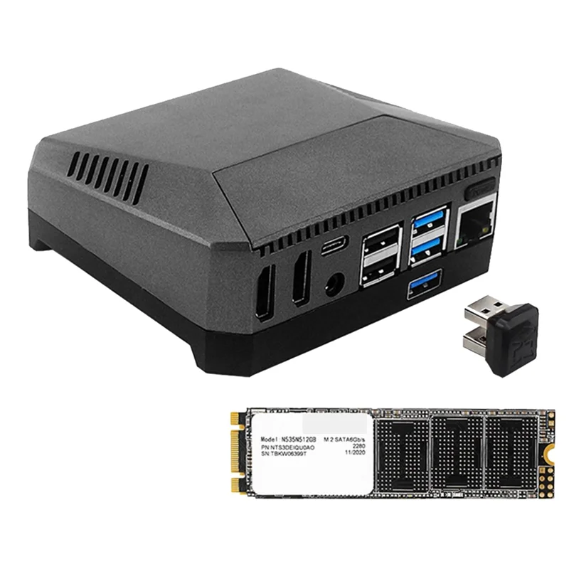 

T07C-For Raspberry Pi 4 Argon M.2 Aluminum Case SATA SSD to USB 3.0 Adapter Built-in Cooling Fan 128G SSD Card