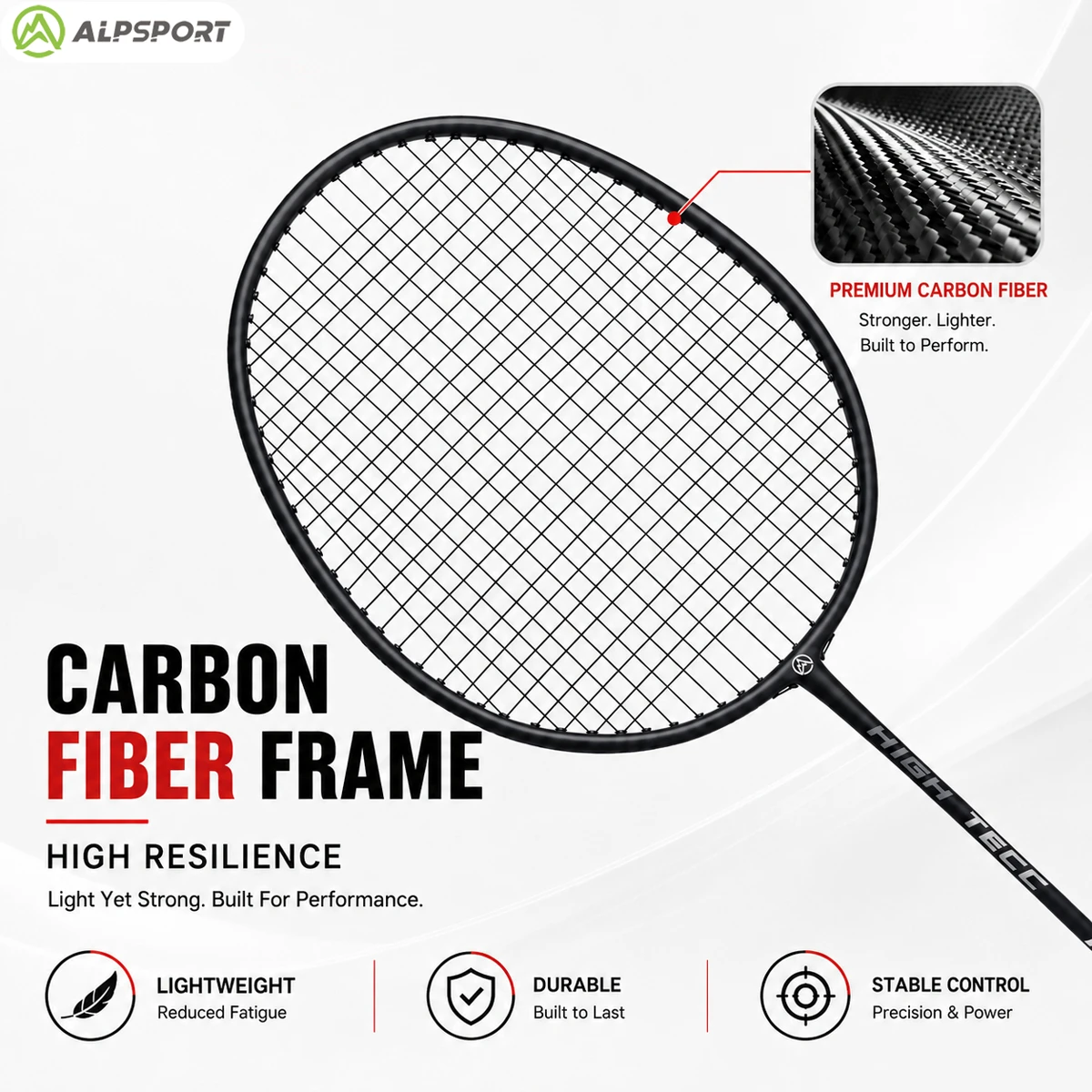 ALPSPORT RR 2Pcs Badminton Racket Set 4U G5 26LBS Carbon Fiber Strung Offensive Training With Bag And Free Shuttlecock For Teens