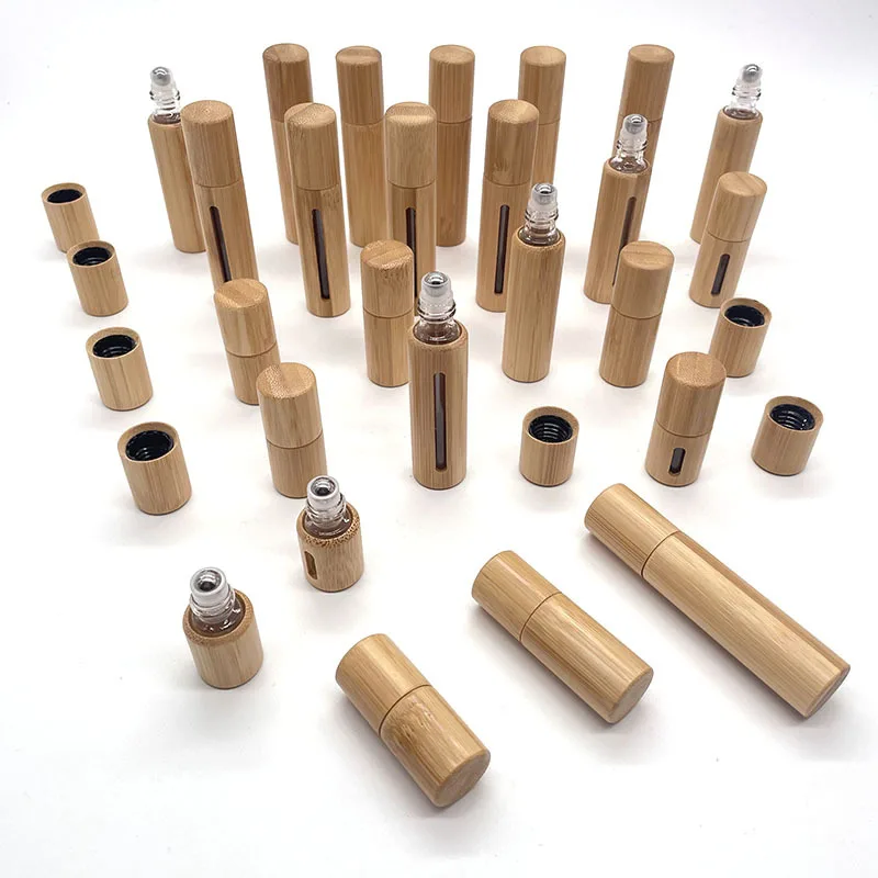 

10/30/50pcs 3ml/5ml/10ml Empty Bamboo Roll-on Bottles With Window Or Fully Wrapped Sample Bottle For Perfume and Essential Oil