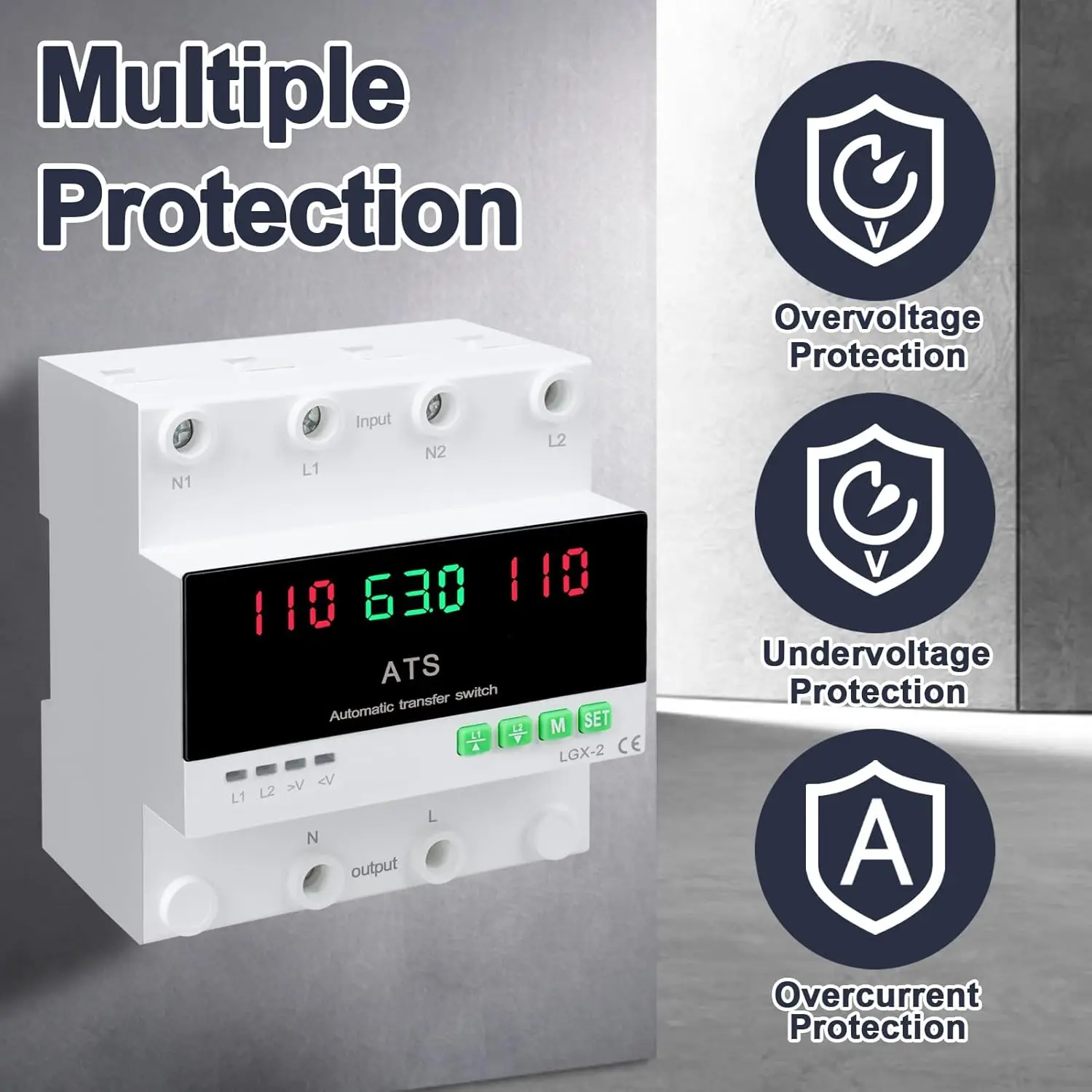 Premium 63A 110V Automatic Manual Transfer Switch, DIN Rail Mount