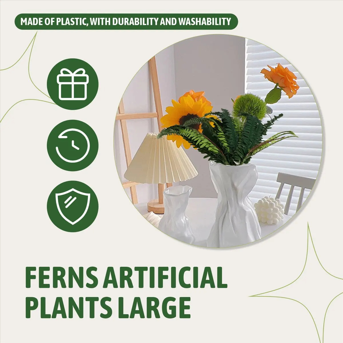 ABNQ Artificial Ferns for Outdoors & Indoors,Large Faux Ferns Fake Boston Fern Plant for Planter Garden Porch Entrance B