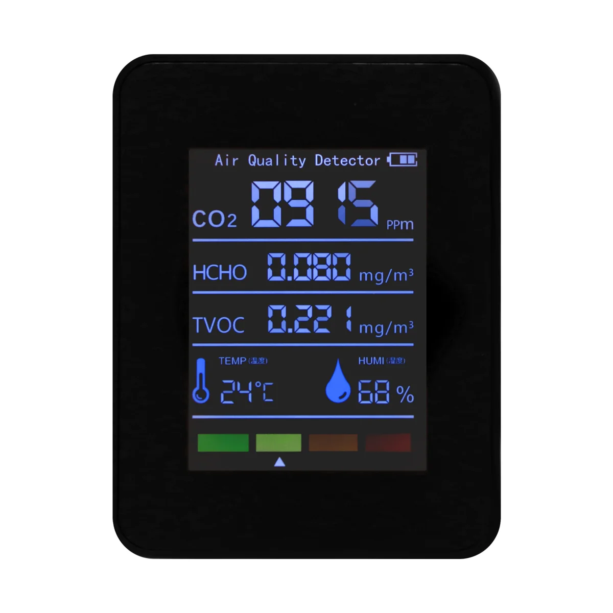 5 in 1 Air Quality Monitor TVOC HCHO Temperature Humidity CO2 Meter, USB Rechargeable CO2 Detector Black