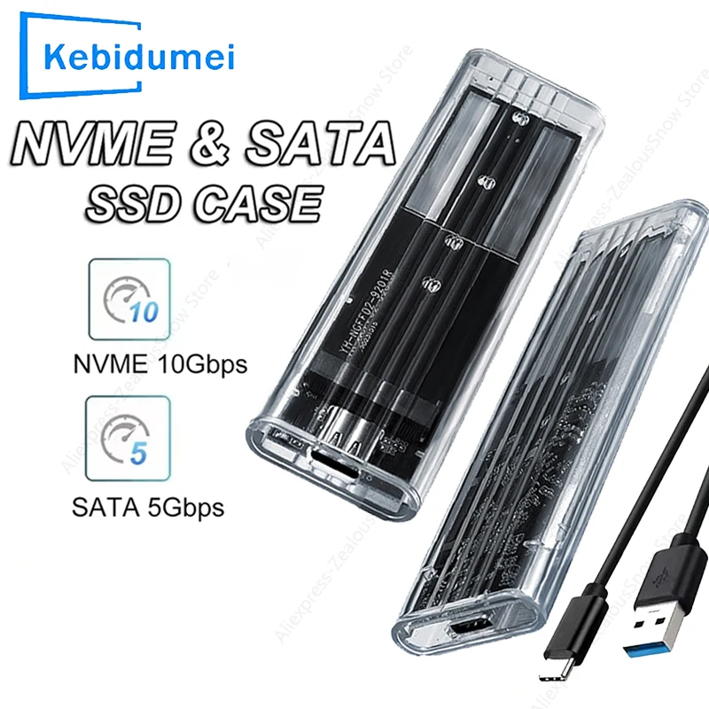 

Прозрачный внешний корпус для M.2 NVMe PCIe NGFF SATA SSD с интерфейсом USB Type-C 5/10 Гбит/с, прозрачный внешний бокс для жесткого диска PCI-E M2