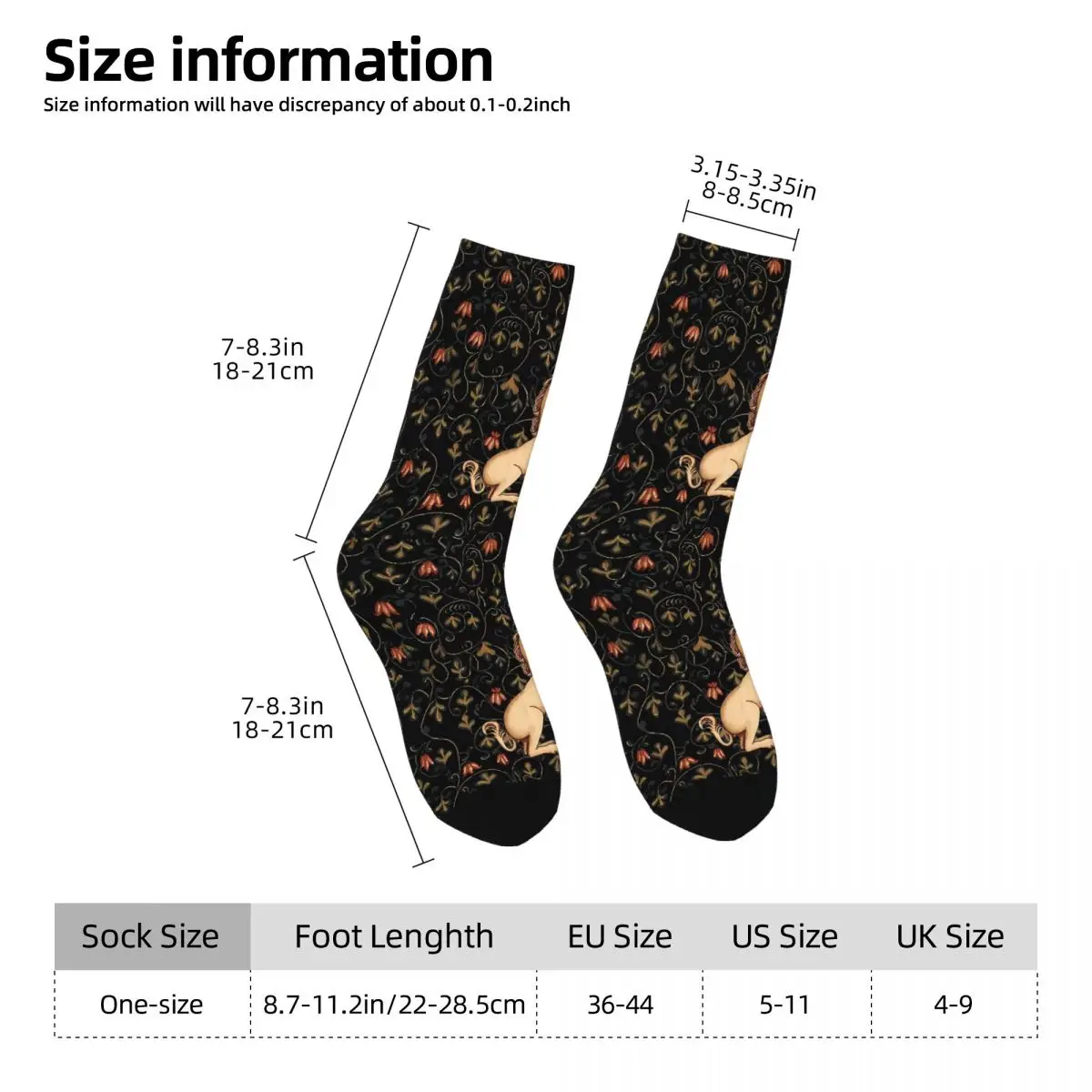 Medieval Unicorn Midnight Floral Tapestry Pillow Socks Sports 3D Print Boy Girls Mid-calf Sock