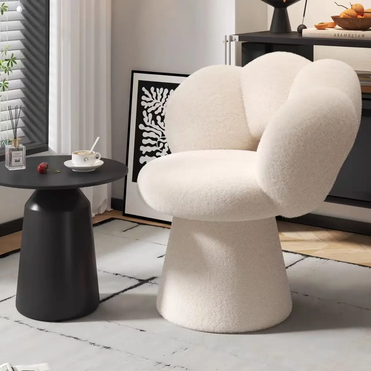 Ergonomischer Home-Office-Schreibtischstuhl mit Lordosenstütze, weiche Rückenlehne mit Blütenblatt, verstellbarer Schminktisch-Make-up-Stuhl für Wohnmöbel