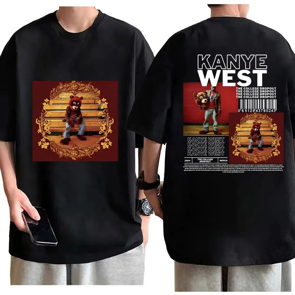 Rapper Kanye West Double Sided Print T-shirt Music Album The College Dropout Graphic T Shirts Men Women Hip Hop Vintage T-shirts