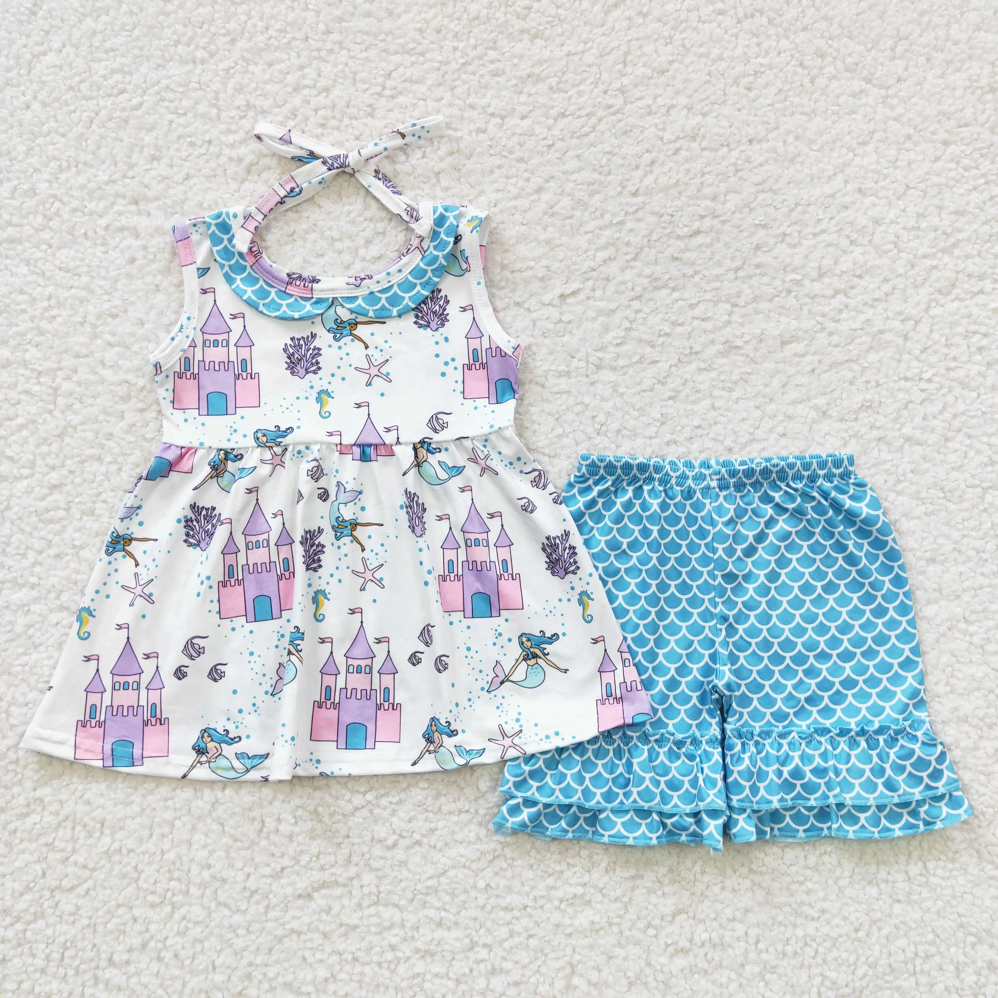 

2​023 New Design RTS Summer Boutique Toddler Clothing Baby Girls Castle Sets Kids Summer Cute Outfits