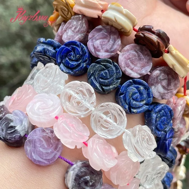 14mm Flower Double Carved Natural Stone Spacer Bead for DIY Accessories Charm Pendant Necklace Bracelet Jewelry Making 15\