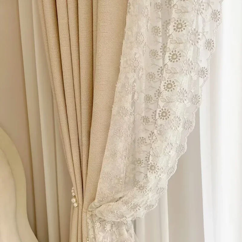 Luxury Embossed Side Ins French Light Patchwork Yarn Curtains  for Living Dining Room Bedroom Home Decoration Custom 1PC Door