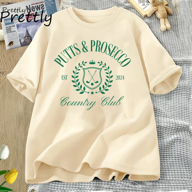 

Putts and Prosecco Country Club Tshirt Golfing Golf Trip T-shirt Women Bachelorette T Shirt Causal Round Neck Printed T-shirts