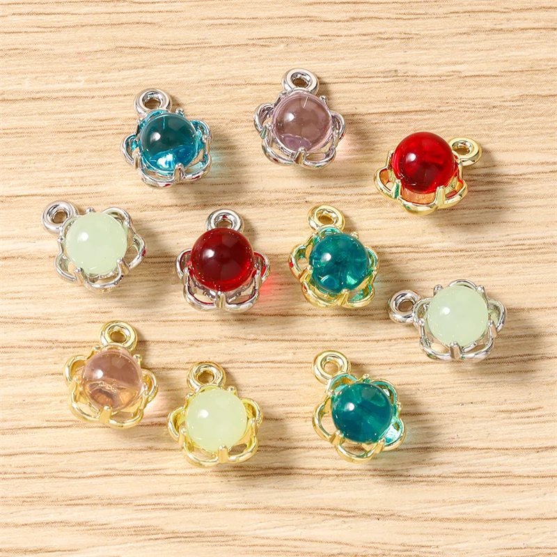 5 Stück 10x12mm Niedliche Blumen-Anhänger aus Harz und Metall zum Basteln von Ohrhängern, Halsketten, Armbändern, DIY-Handarbeiten und Schmuckzubehör – Detail 4