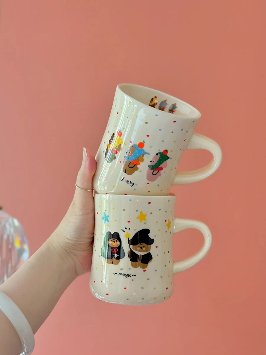 

Bear Small Waist Cerc Mugs Thiened Coffee Milk Cups for Home Use Couple Breakfast Cups Single Ear Handle