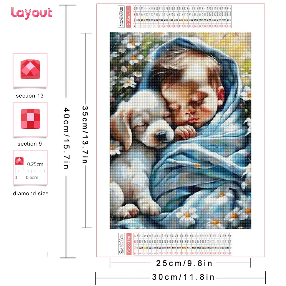 Huacan Diy Diamond Painting Portrait Baby Full Drill Mosaic Animal Dog Embroidery Flower Art Wall Decoration Handmade Gift
