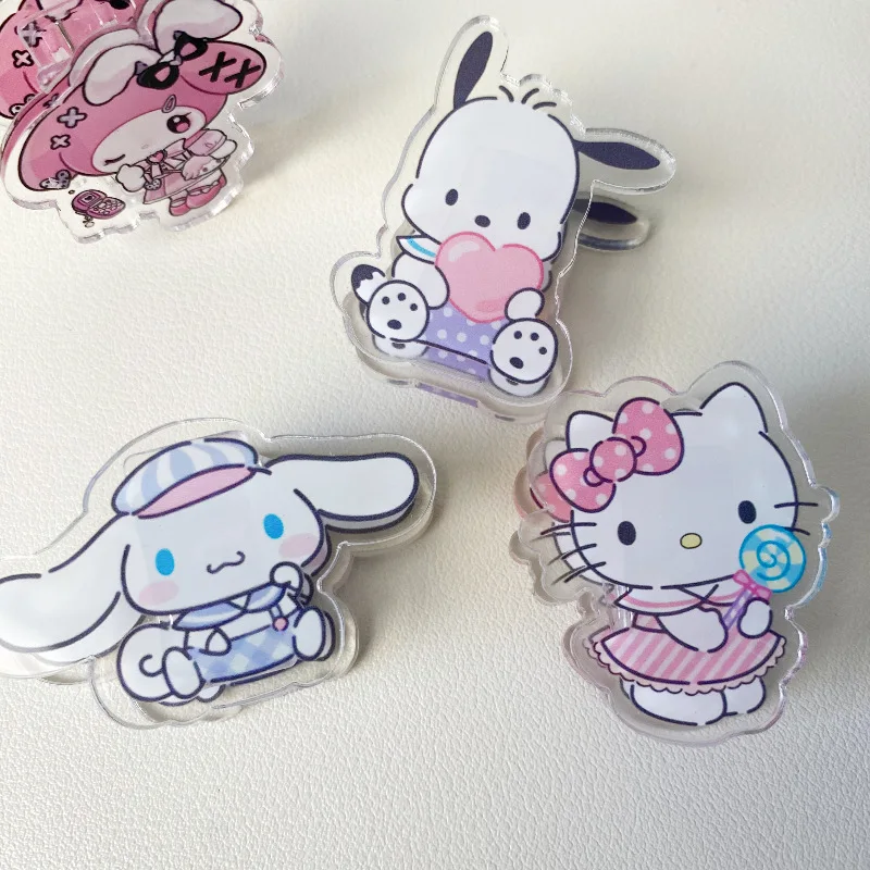 Kawali Sanrio Hello Kitty Kuromi My Melody Cinnamoroll Pochacco pomppurin Clip de almacenamiento acrílico de doble cara, regalo para niña