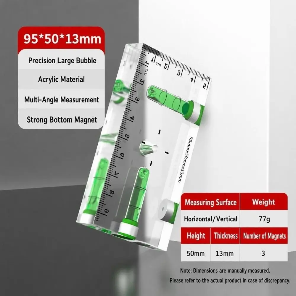 1PC Acrylic Mini Level Ruler Magnetic Horizontal Vertical Spirit Level High Precision Transparent Angle Measuring Tool view 2