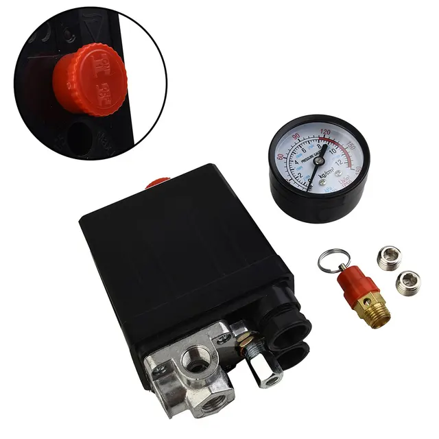 Электромагнитный клапан 175psi 4 Port Air Compressor Pressure Switch Manifold Regulator+safety Valve Pneumatic Part Air Compressor Switch Blanking Plugs Пневматика — деталь 2