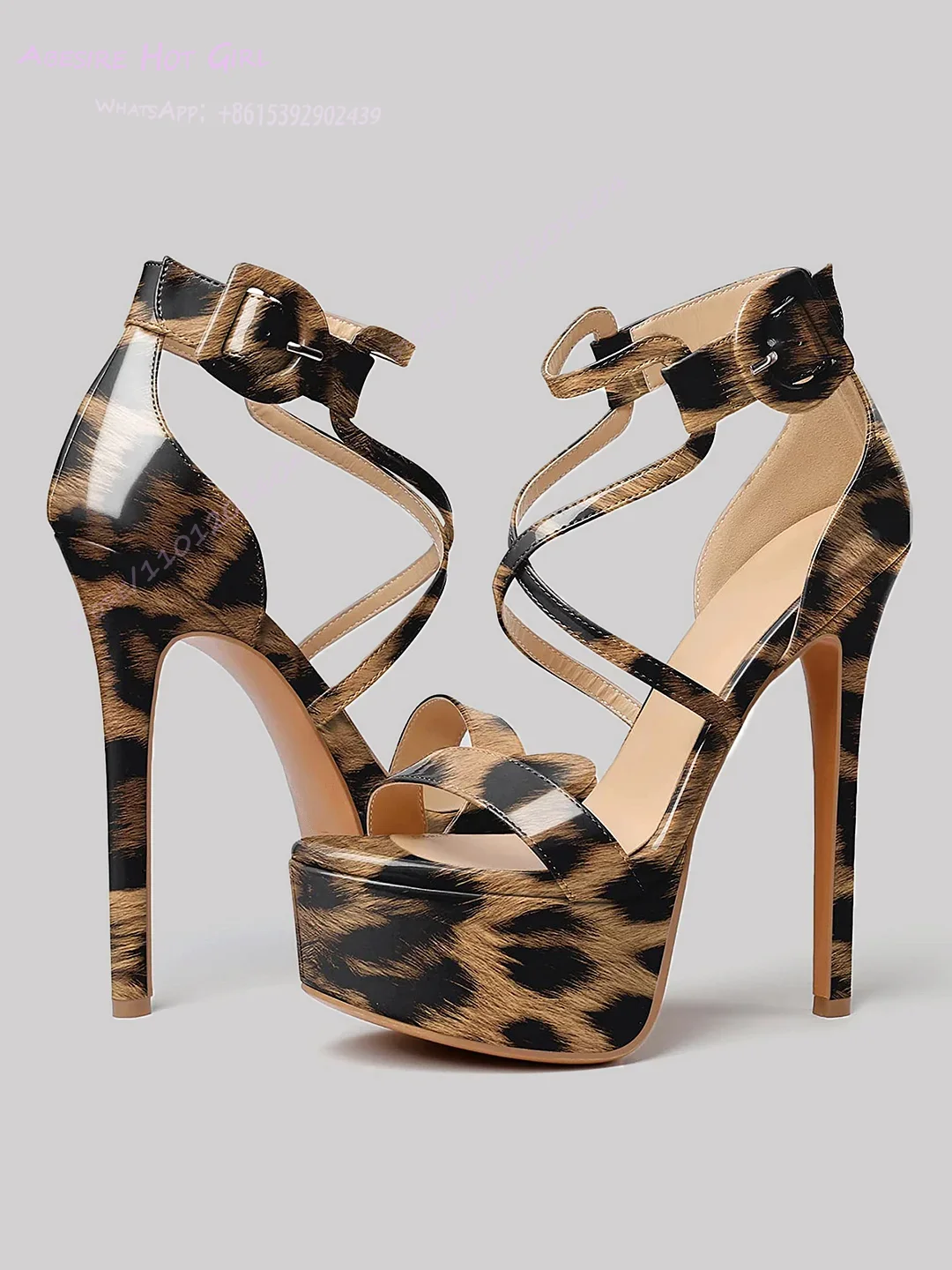 Leopard Print Brown Patent Leather Open Heels Girls Platform Cross Hollow Green Shiny Black Simple Leather Pump White Stiletto