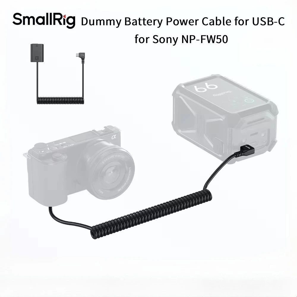 SmallRig 6542 USB-C Dummy Battery Cable for Sony NP-FW50 - ZV-E10/A6500/A7/A7R II/A7S