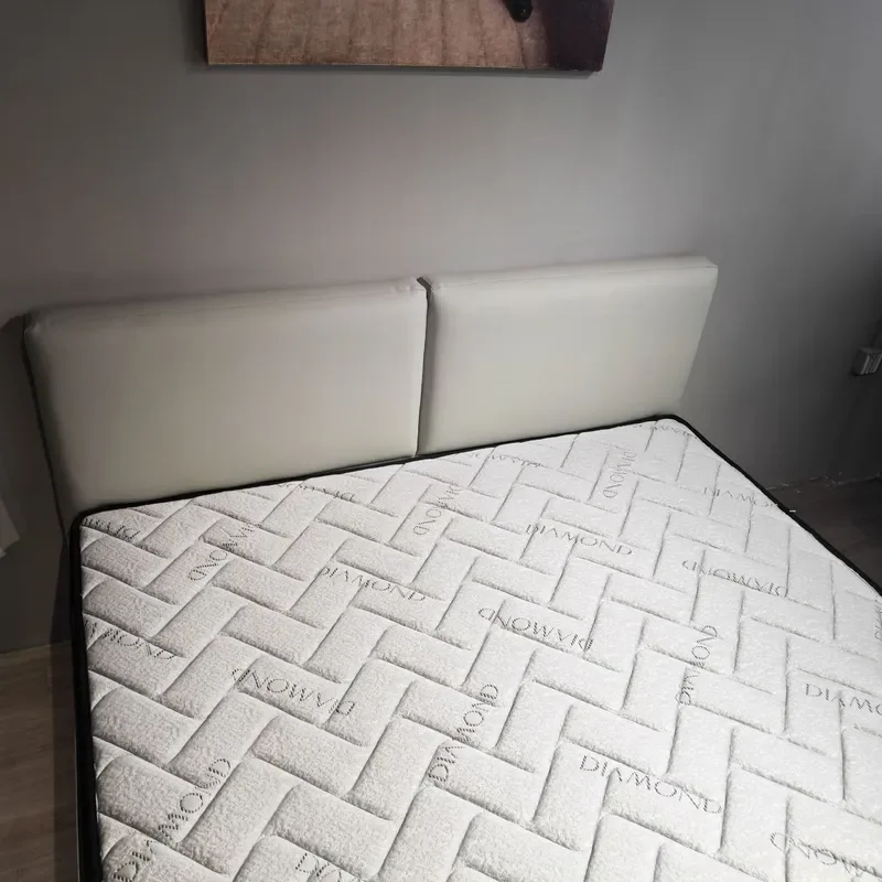 for Designer Bed Flush Edge Microfiber Leather Tofu Block Double Bed for Small Apartment Bedroom Wedding First Layer Cowhide