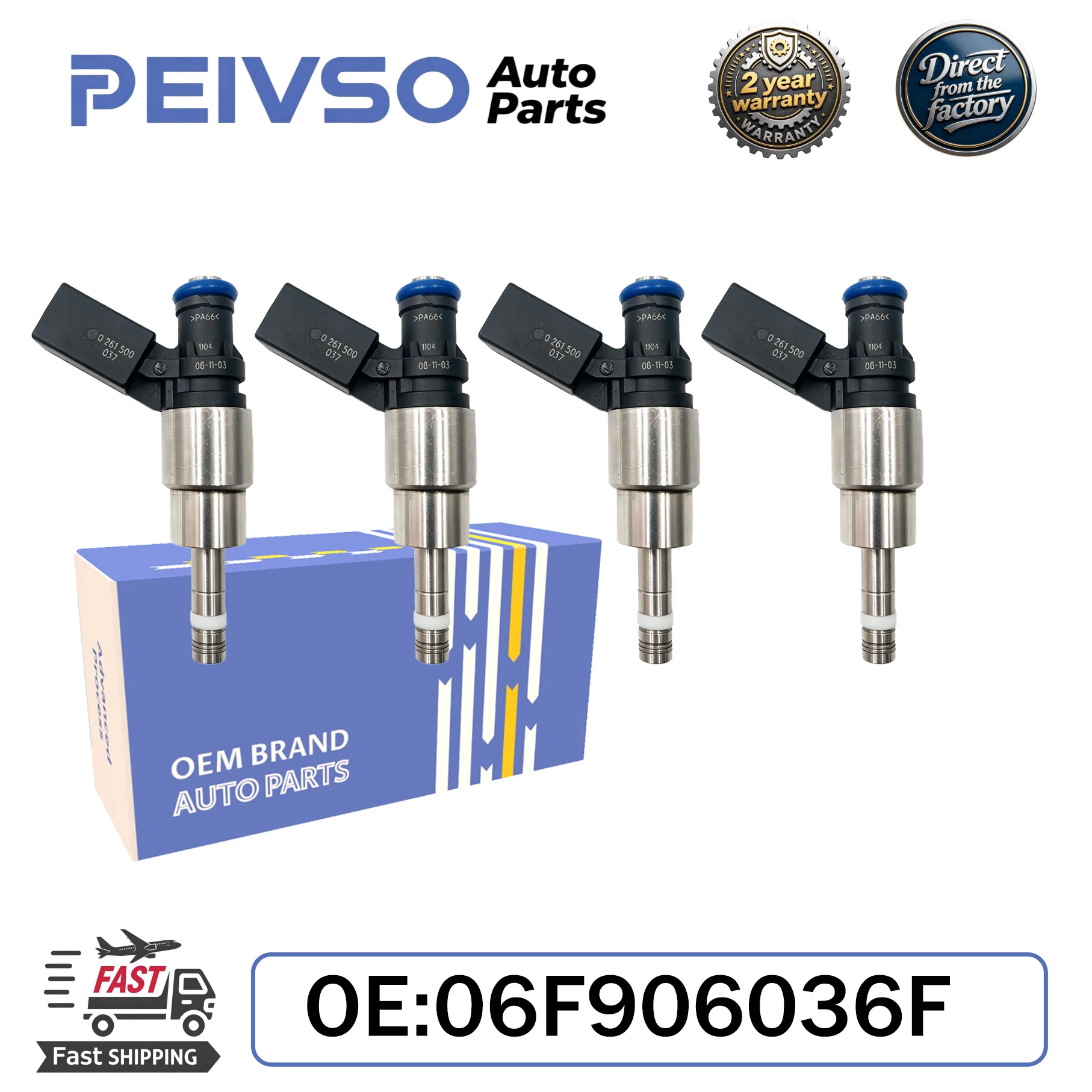 

PEIVSO 4PCS High Quality 06F906036F Fuel Injectors For Audi A3 A4 TT VW Volkswagen GTI EOS Jetta 0261500037 06F-906-036-F