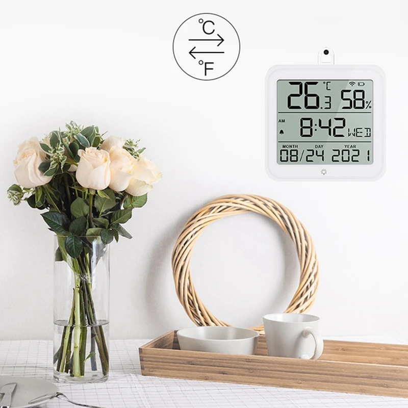 Capteur de température et d'humidité Tuya WiFi, Smartlife Therye.com, hygromètre pour maison intelligente, blanc, 1 pièce