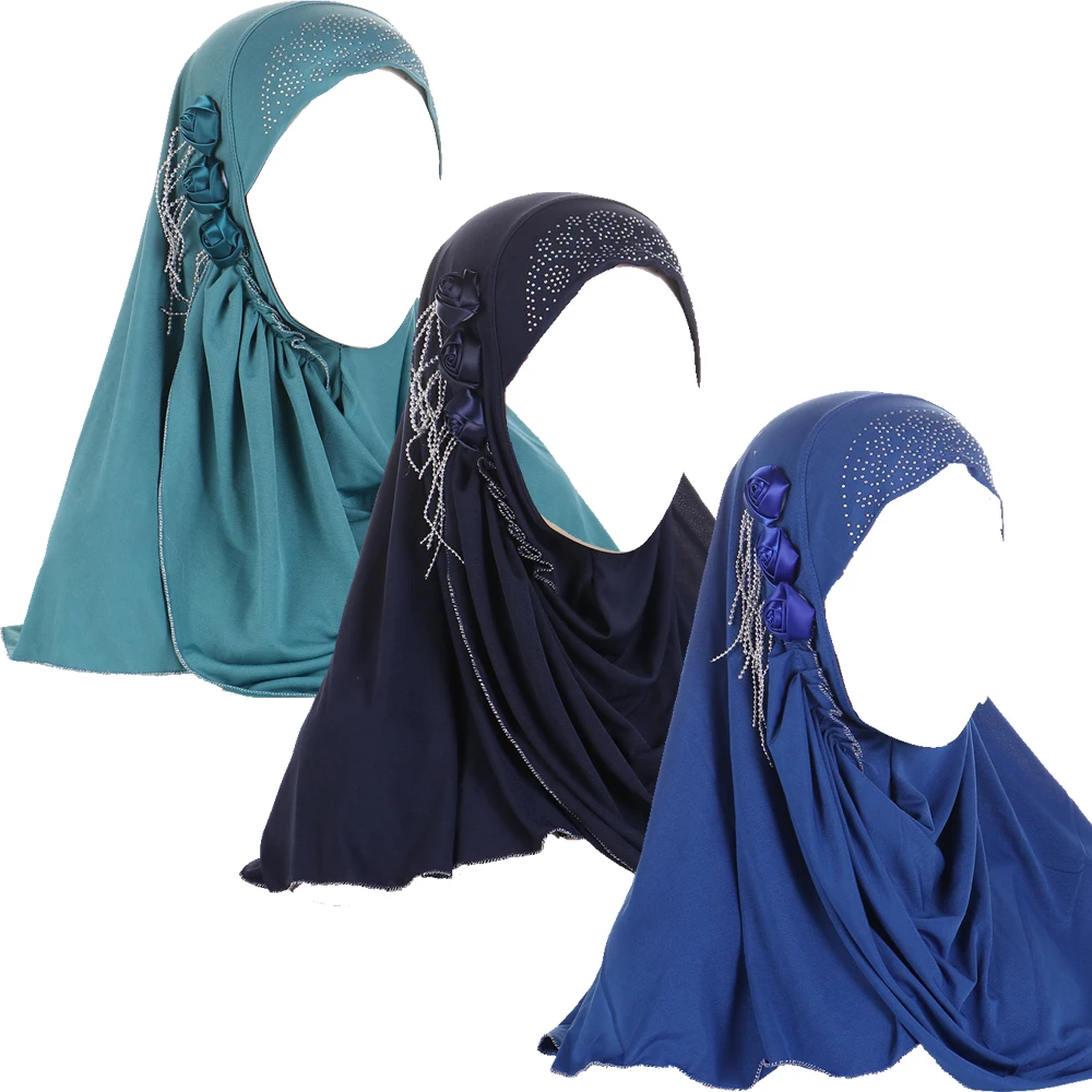 

Шарф мгновенного действия с кисточками и бриллиантами, женский мусульманский хиджаб, цельный амира, исламская молитвенная шляпа, готовая к ношению, повязка на голову, кепка