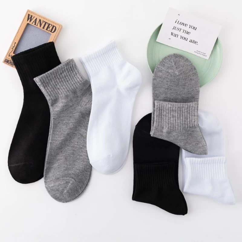 5Pair/Lot Men Socks Male Business Solid Color Tube Calcetines Breathable Crew Mid Thin Socks Black White Spring Summer