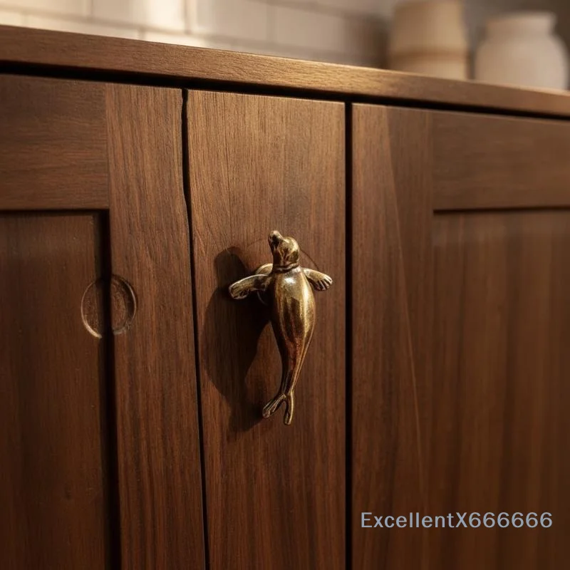 Solid Brass Seal Shaped Cabinet Drawer Knob Vintage Finish Adorable Design For Home Kitchen Wardrobe Furniture Decor