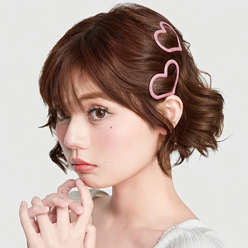 Ensemble de 5 pinces à cheveux en forme de cœur, accessoires pour fixer les franges et les mèches rebelles, pinces à cheveux pour filles, pinces BB, accessoires pour cheveux colorés en forme de cœur, couleur macaron, populaires auprès des influenceuses féminines