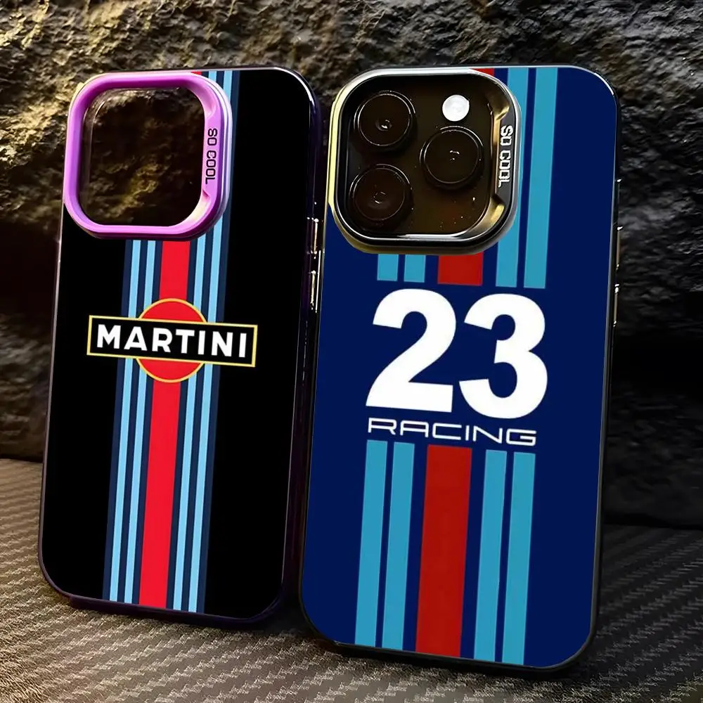 Martini Racing Horizontal Stripe Phone Case For For IPhone 16 Pro Max 15 Pro 14 Plus 12 13 X XS Max XR 11 Colorful Silver Cover