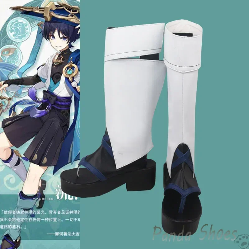 Genshinimpact Kunikuzushi Wanderer Cosplay Shoes Anime Game Clogs Long Boots Cosplay Costume Prop Shoes for Con Halloween Party