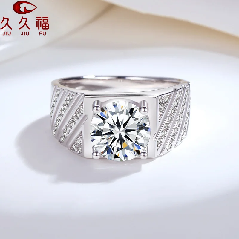 Calm Diagonal Inlaid Diamond Ring for Men, PT950 Platinum with 3 Carat Moissanite, bring comfortable and durable wearing effect.
