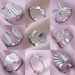 1/2/3Pcs Stainless Steel Waterproof Summer Conch Shell Starfish Chunky Open Rings Vintage Sea Animal Aesthetic Men Bague Jewelry